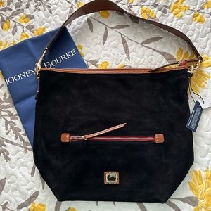 Dooney and Bourke black suede Hobo. 15” wide 13” high and 5” depth. Handle 10”